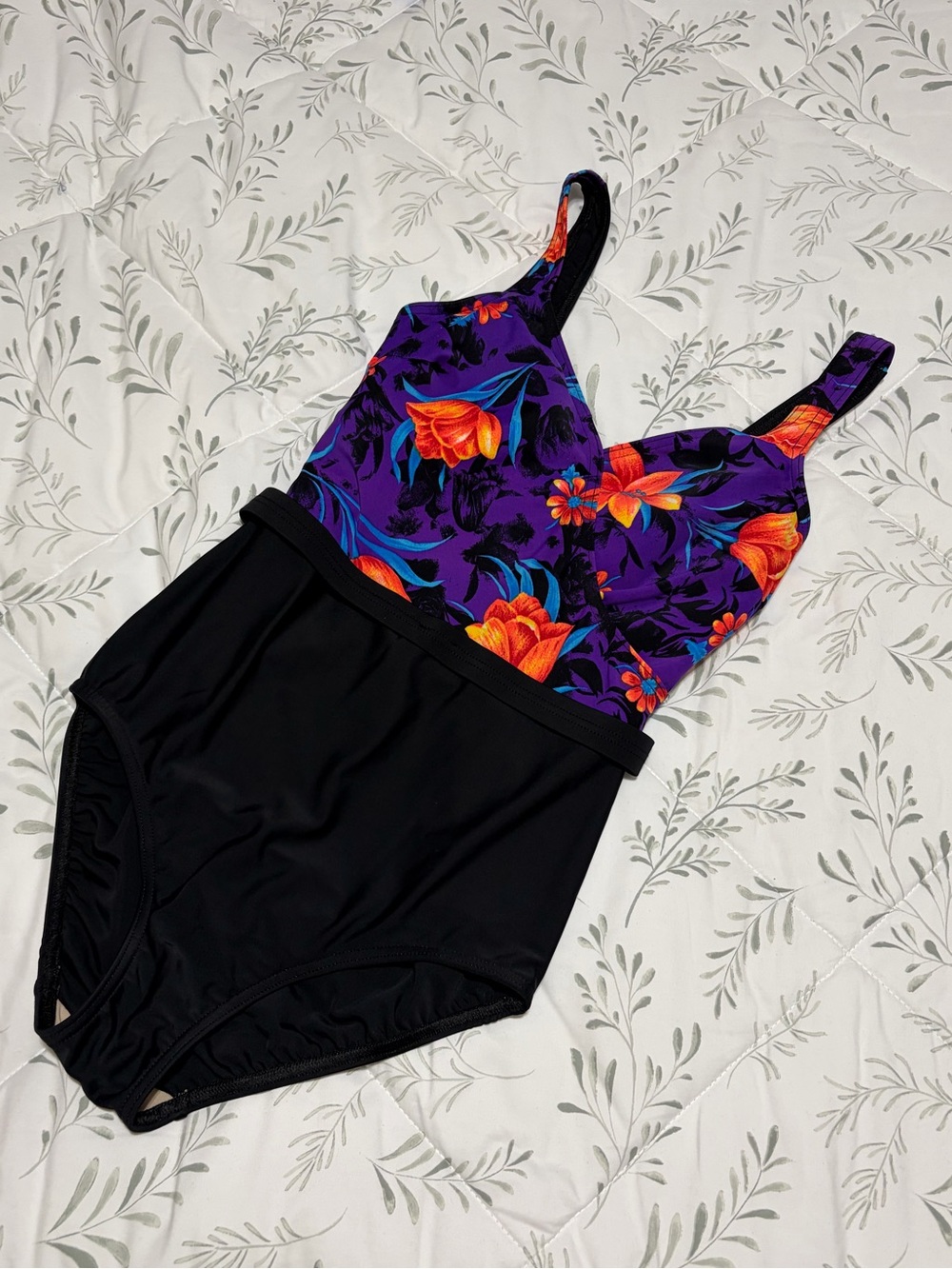 Vintage Christina Swimsuit Size 10 Made In Canada Nylon Purple Orange Black Sexy